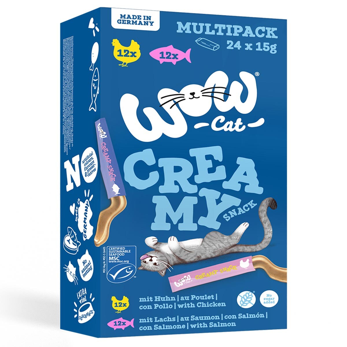 WOW Cat Creamy Snack 24 x 15 g - mix balení  (2 druhy)
