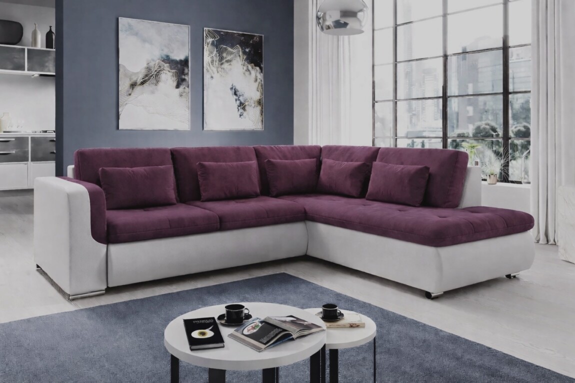 Rozkládací rohová sedačka PARDUS L, pravá, fialová/bílá DOPRODEJ
