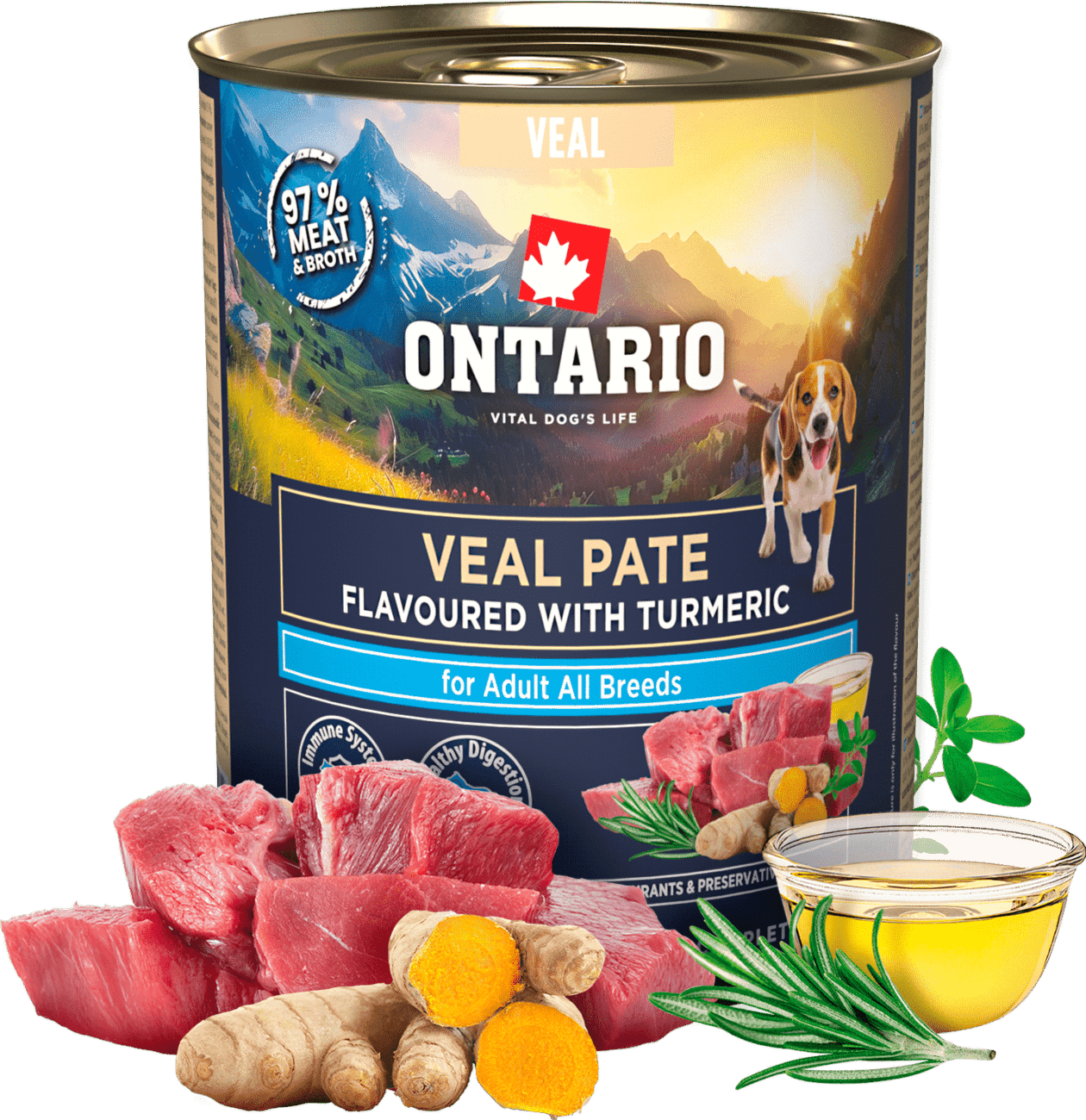 Konzerva Ontario Adult telecí pate s příchutí kurkumy 800g