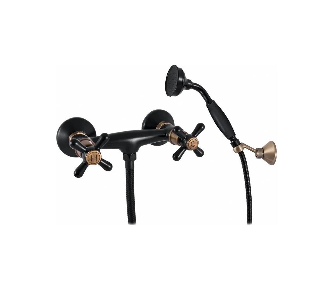 RAV Slezák MK180.5/2CMATSM - Sprchová sada s baterií MORAVA RETRO černá/mosaz MK180.5/2CMATSM