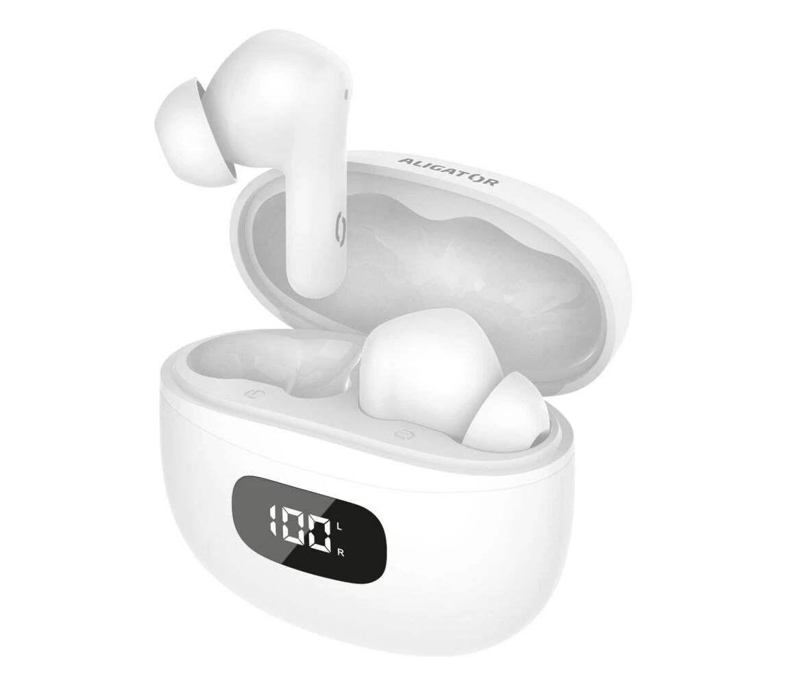 Aligator TWS08WT - Bezdrátová sluchátka s ANC 200 mAh + 2x 30 mAh IP40 bílá TWS08WT