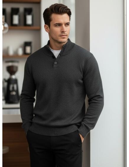 Pánský svetr s rolákem grafitový