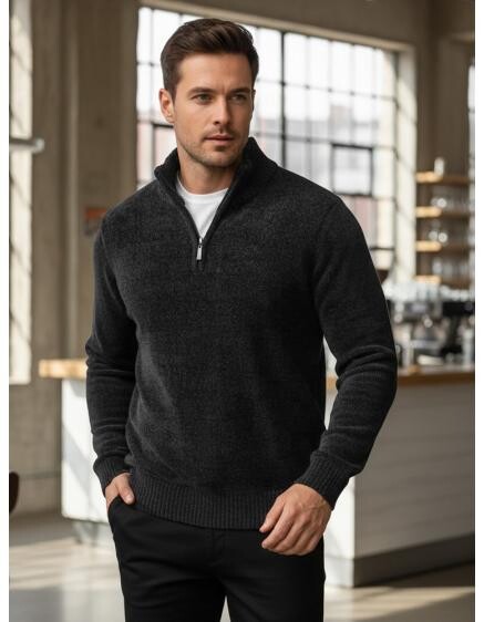 Pánský svetr s rolákem tmavě šedý