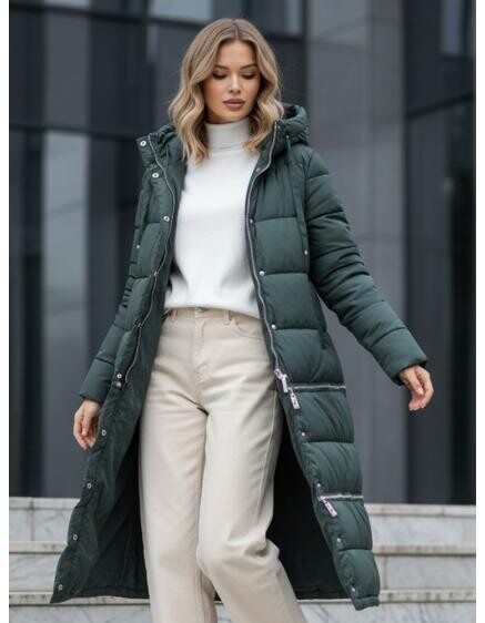 Dámská zimní bunda dlouhá zelená