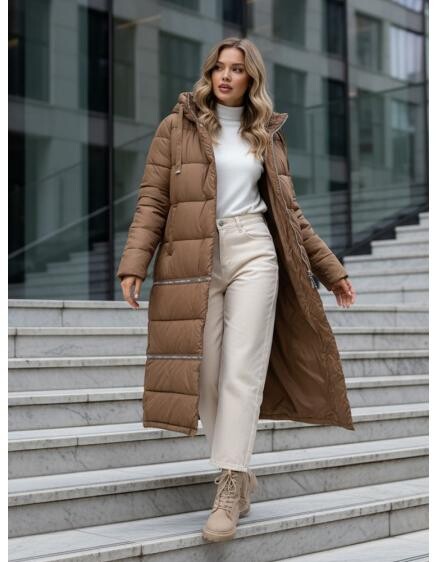 Dámská zimní dlouhá bunda, kamelová