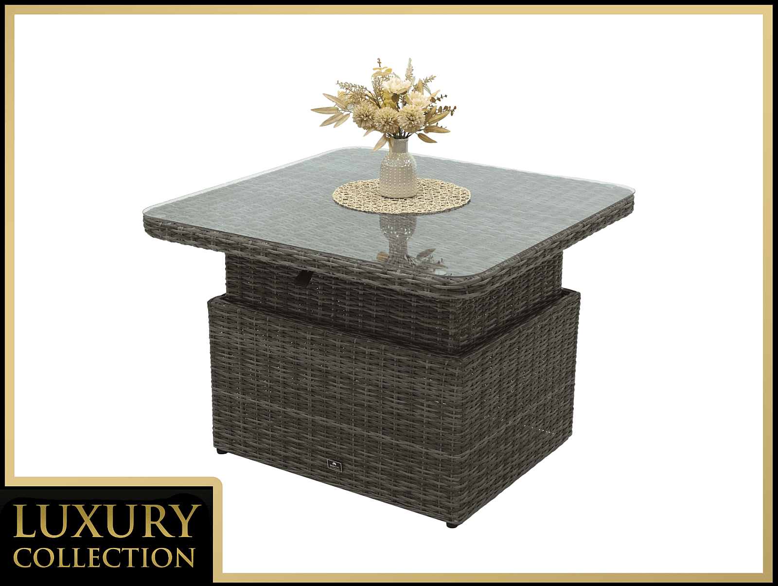 DEOKORK Ratanový stůl výsuvný jídelní/odkládací 100 x 100 cm MALIBU (šedá)