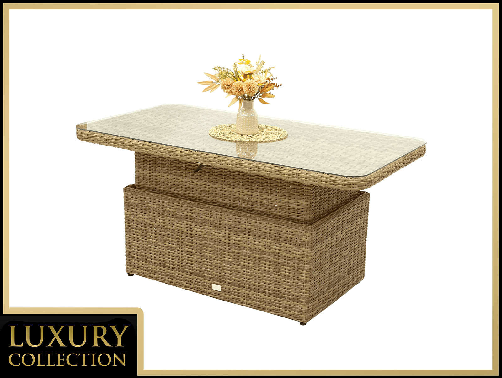 DEOKORK Ratanový stůl výsuvný jídelní/odkládací 150 x 80 cm MALIBU (béžovo-hnědá)