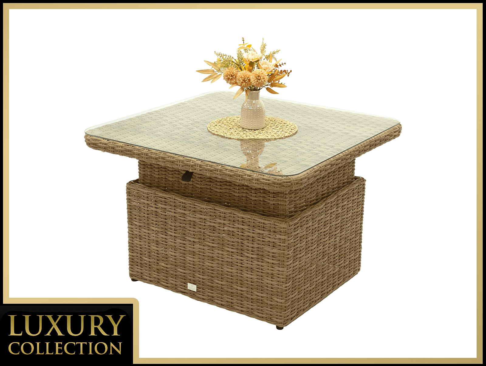 DEOKORK Ratanový stůl výsuvný jídelní/odkládací 100 x 100 cm MALIBU (béžovo-hnědá)