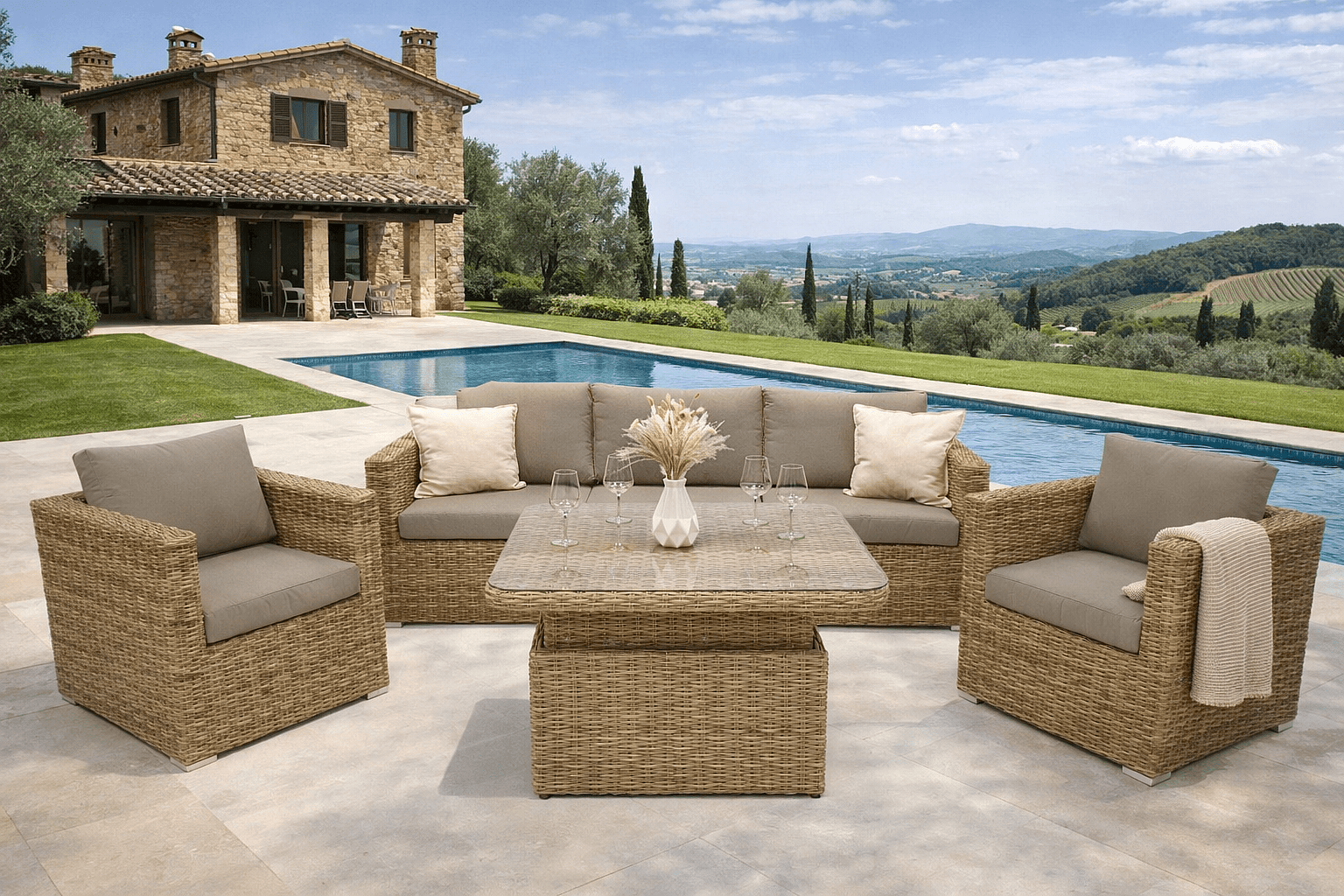 DEOKORK Ratanová variabilní sestava MALIBU  pro 5 osob (béžovo-hnědá)