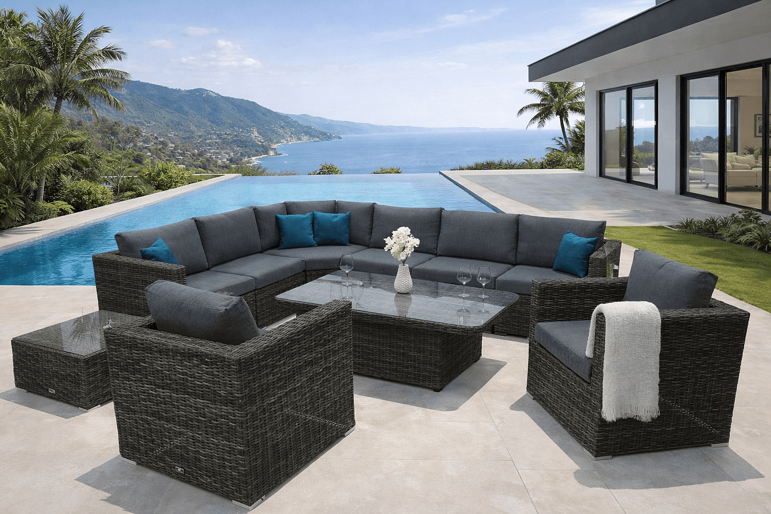 DEOKORK Ratanová variabilní sestava MALIBU  pro 8 osob (šedá)