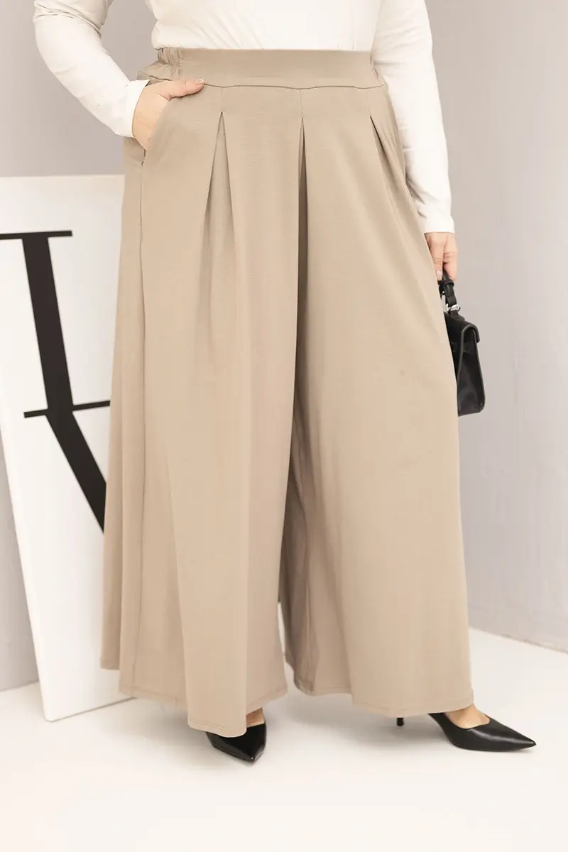 Kesi Włoski Dámské bavlněné kalhoty Plus Size s širokými nohavicemi a volným střihem fango