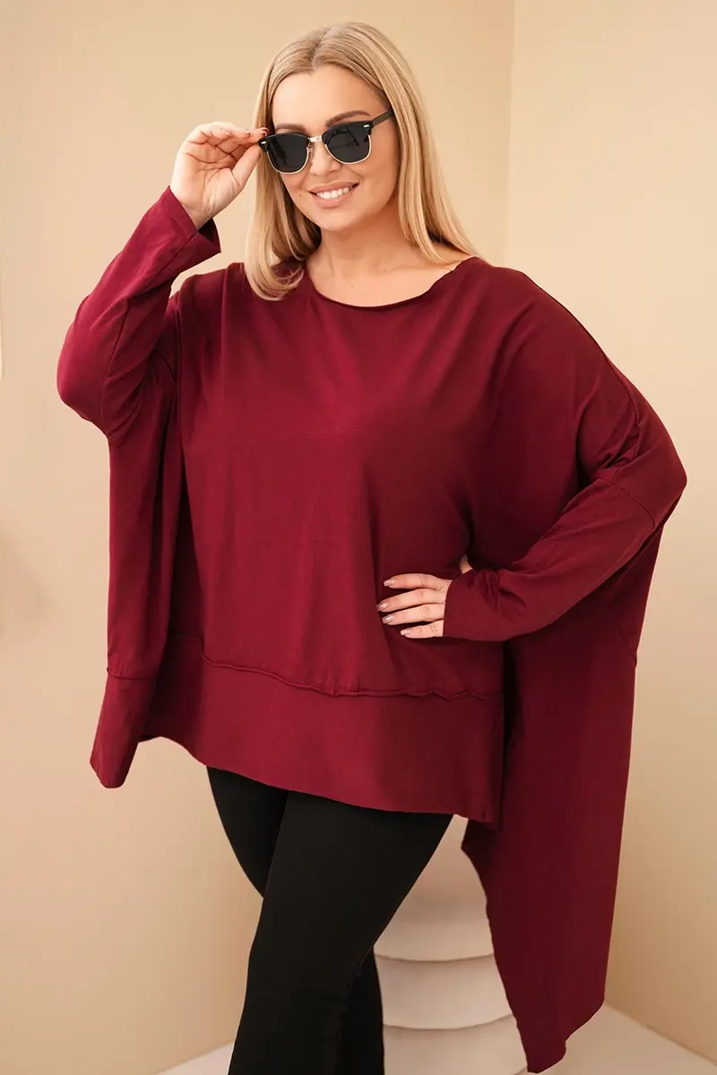 Kesi Dámská tunika Plus Size z bavlny s asymetrickým spodním lemem bordová