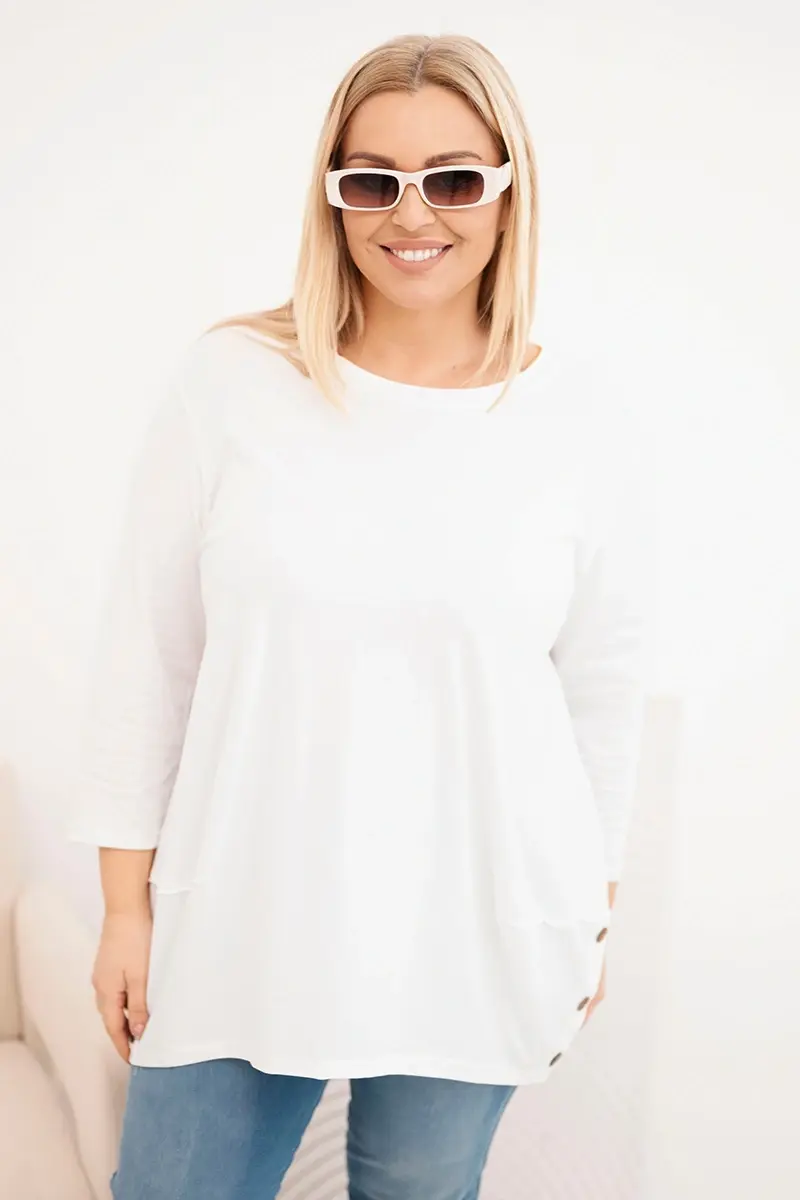 Kesi Dámská blůza Plus Size z bavlny s ozdobnými knoflíky a ohrnutými rukávy ecru