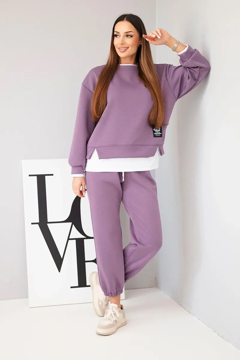 Dámská souprava s volnou mikinou a tepláky fialová