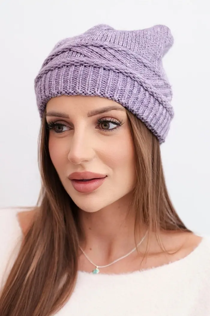 Dámská zimní čepice Kesi s pleteným vzorem fialová