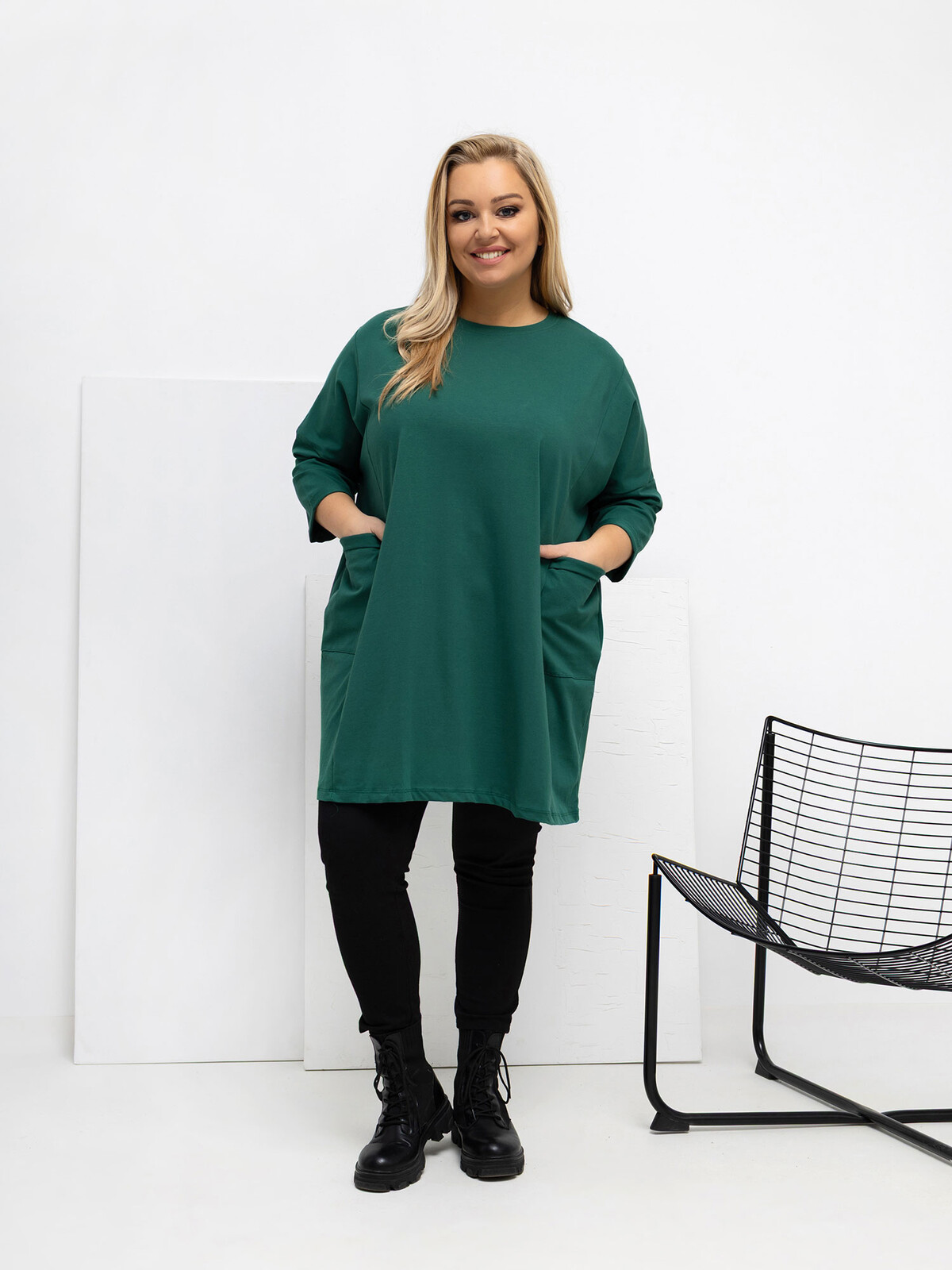 Plus size zelená tunika s kapsami