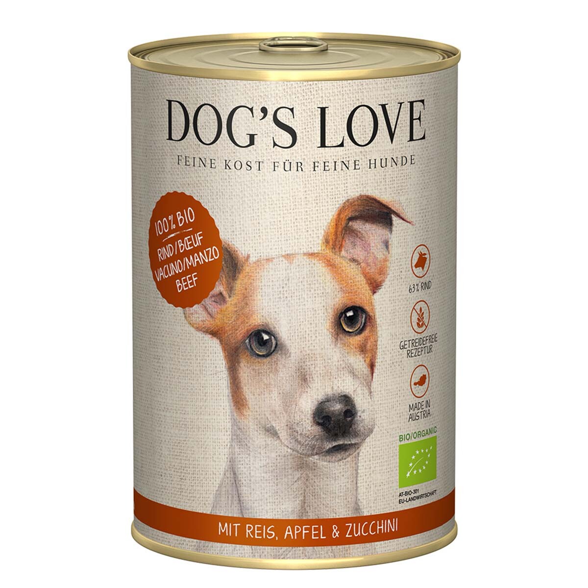 Dog's Love Bio hovězí maso s rýží, jablkem a cuketou 12x400g