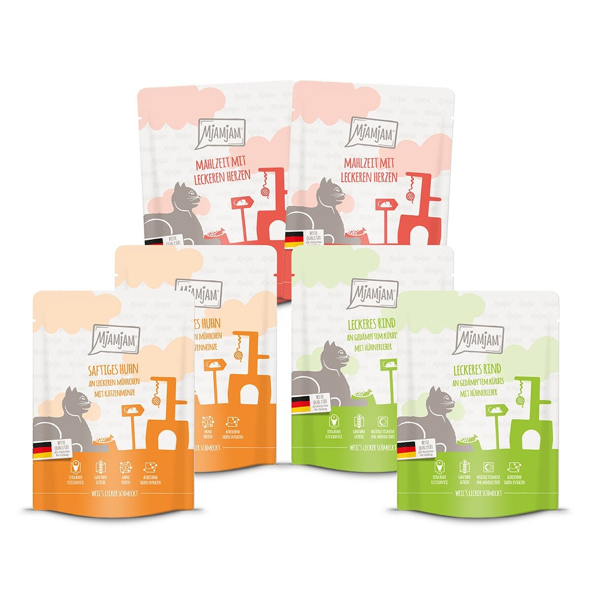 MjAMjAM Quetschie chutná krmiva, kombinované balení I 24 × 300 g