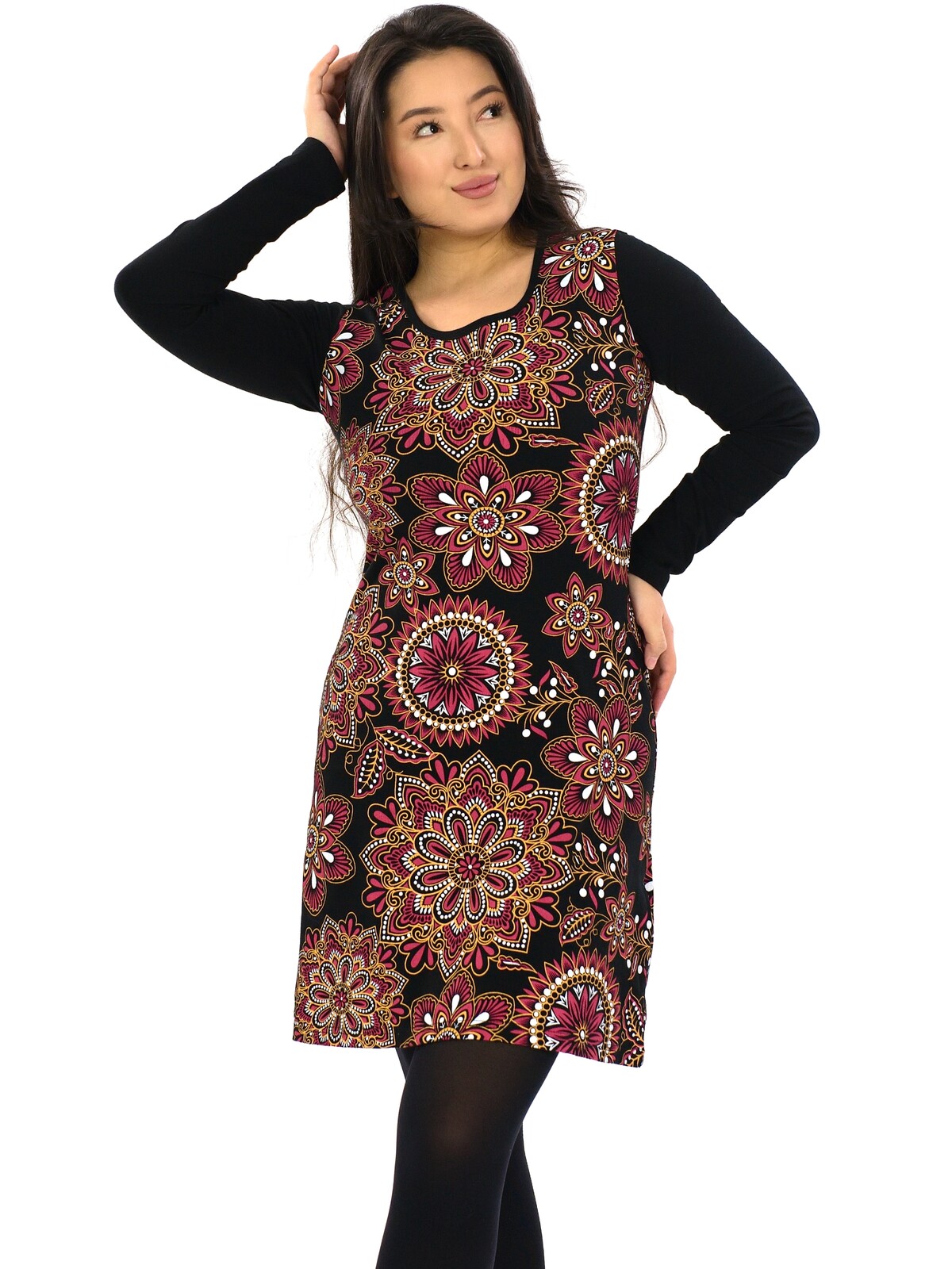 Himalife Šaty s dlouhým rukávem Avani - černá s červenou Velikost: S