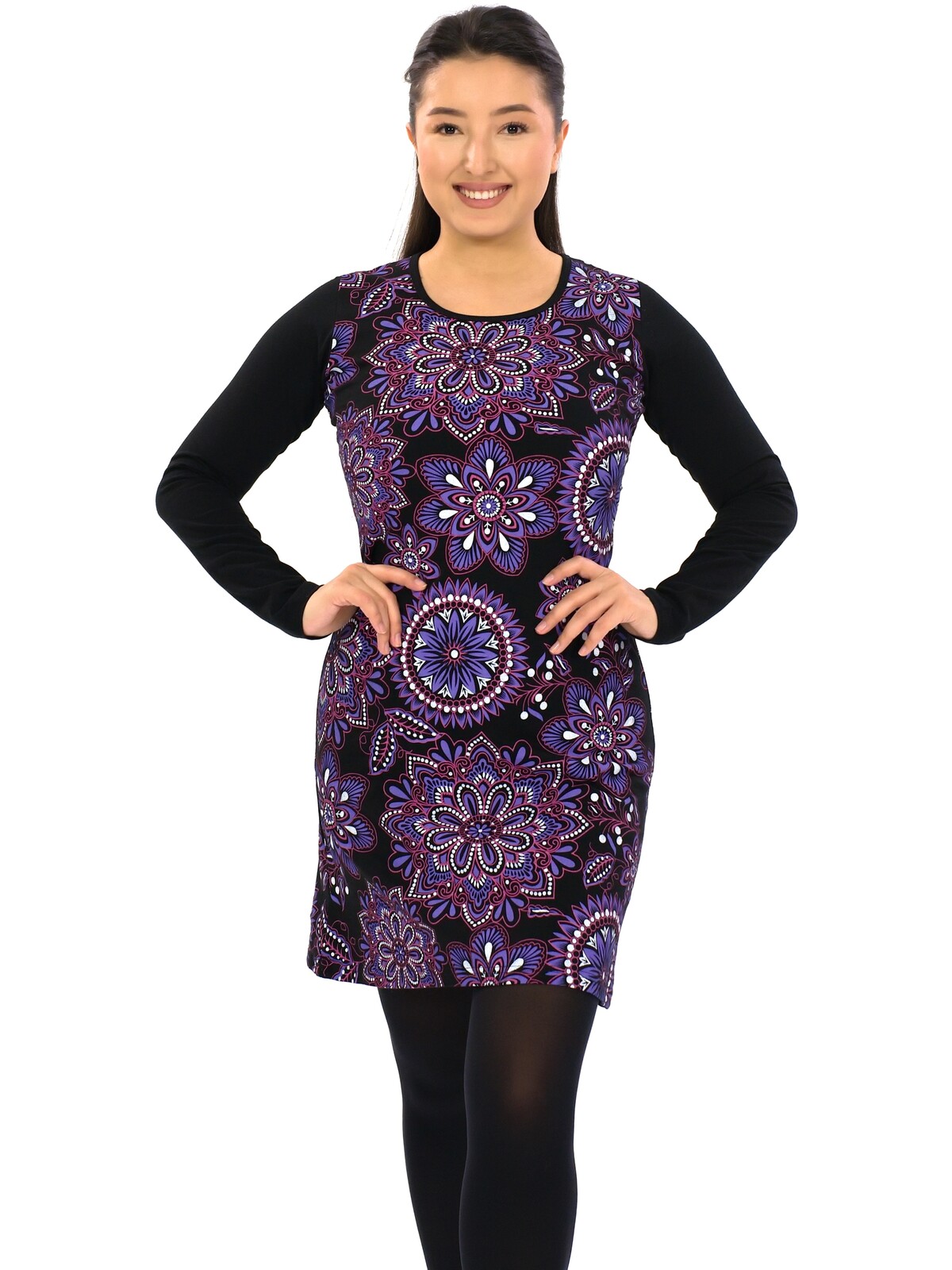 Himalife Šaty s dlouhým rukávem Avani - černá s růžovou a fialovou Velikost: S