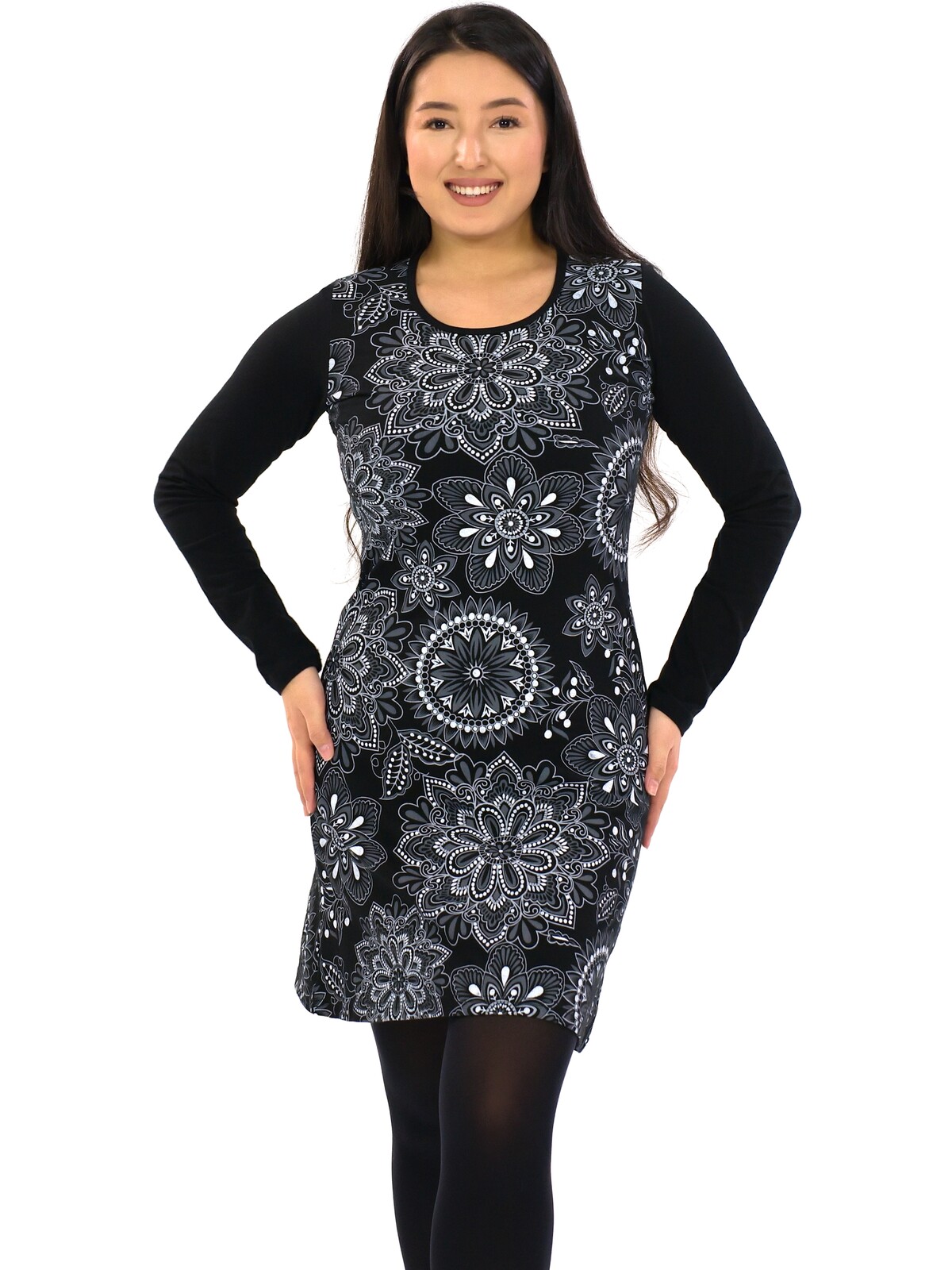 Himalife Šaty s dlouhým rukávem Avani - černá s bílou Velikost: S