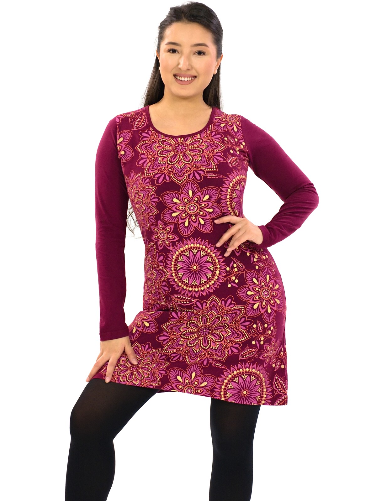 Himalife Šaty s dlouhým rukávem Avani - vínová Velikost: S