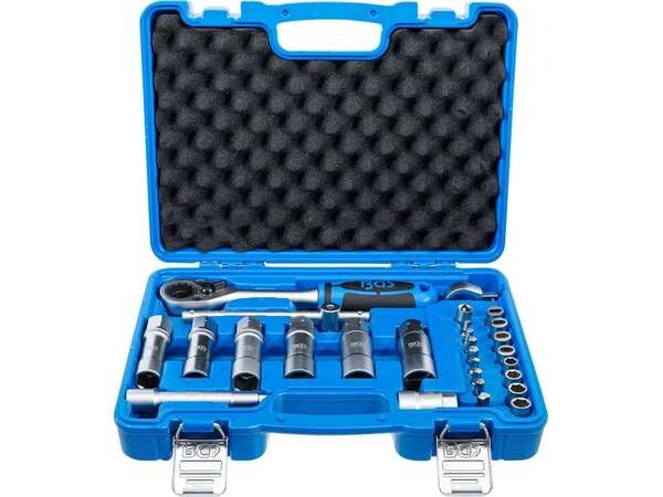 BGS technic Hlavice s průchozí ráčnou na servis tlumičů McPherson, sada 28 ks - BGS 74419