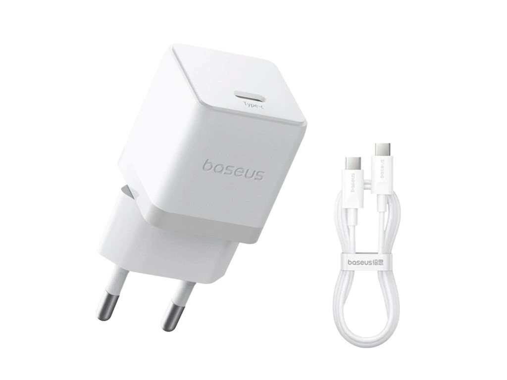 Nabíječka Baseus Palm Fast USB-C 20W + Datový Kabel USB-C/USB-C 1m White