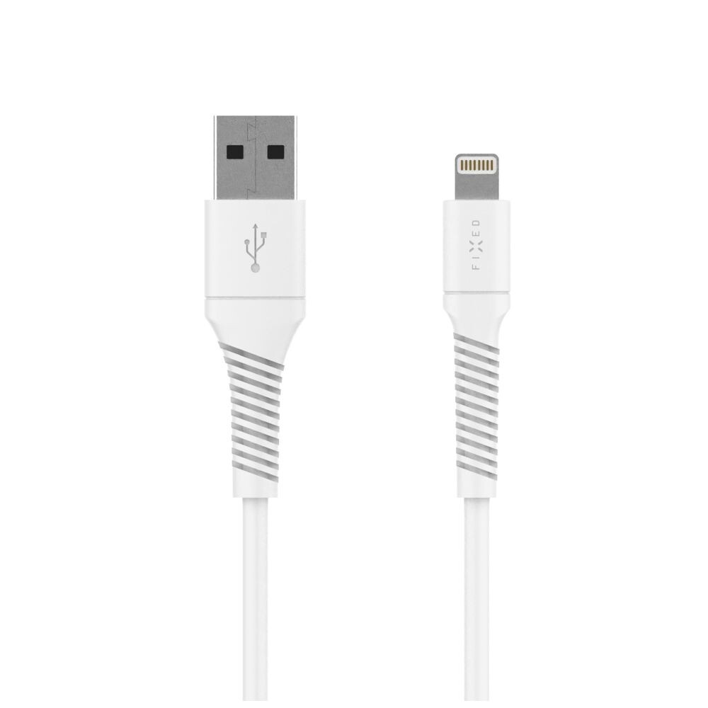 Datový a nabíjecí kabel FIXED s konektory USB/Lightning, 1.2m, USB 2.0, bílý