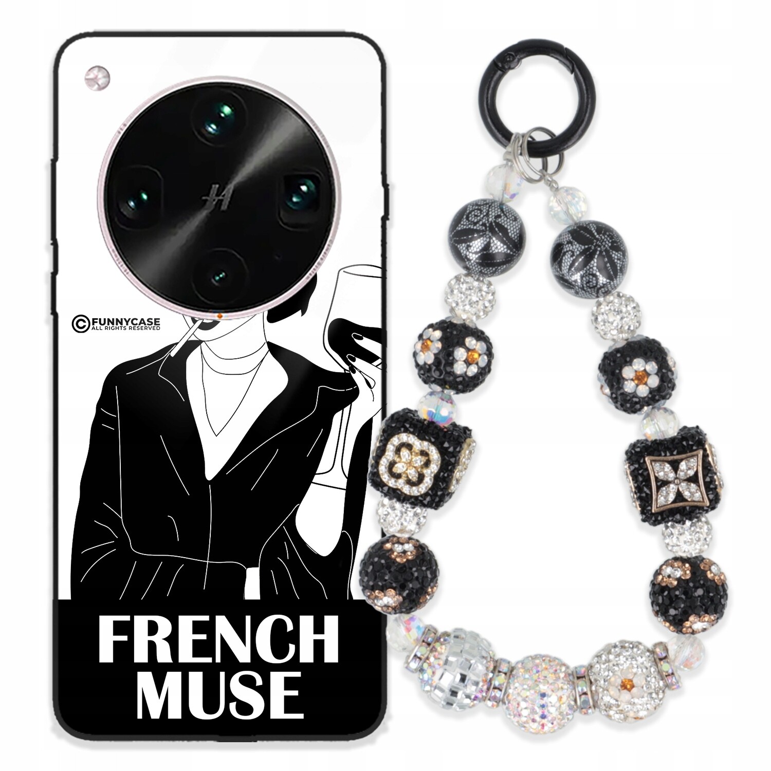 Pouzdro Pro Oppo Find X8 Ultra 5G Sklo Černobílý Přívěšek Na Klíče Přívěsek Na Klíče Zirkony Wz