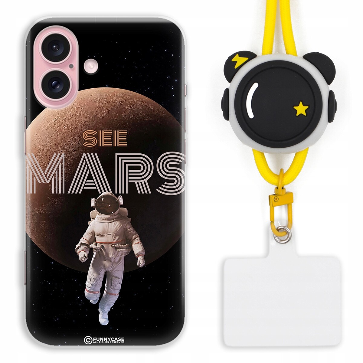 Pouzdro Pro Iphone 16 Case Kosmos Žlutý Provázek Přívěsek Na Klíče Kosmonaut Pro Dítě