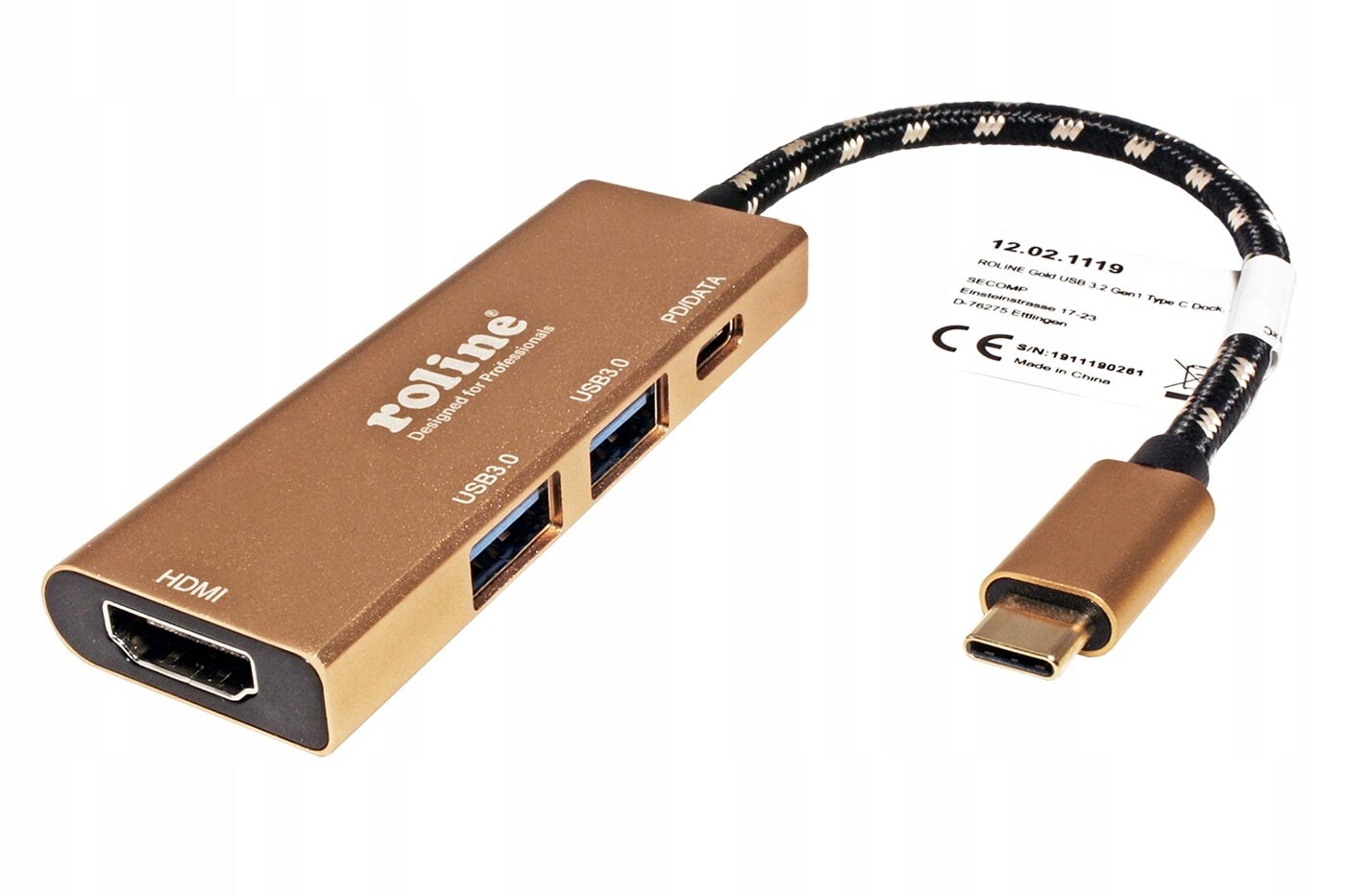 Roline-gold Adaptér Usb C(M)-> Hdmi A(f) 4K@30Hz,2x USB3.0 A(f),usb C(pd)