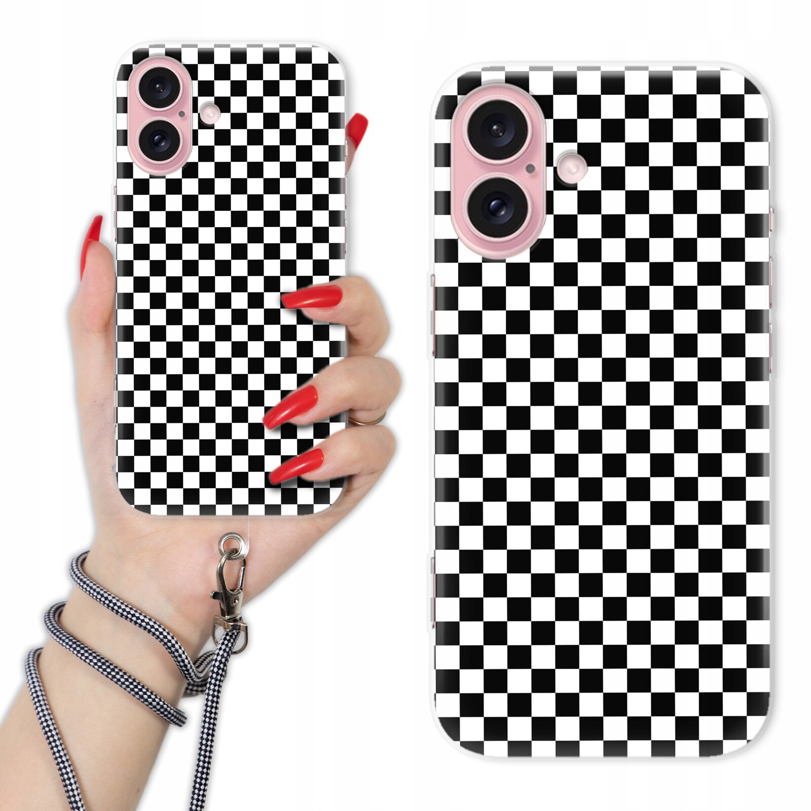 Pouzdro Pro Iphone 16 Šňůra Šachovnice Malá Mřížka Černobílá