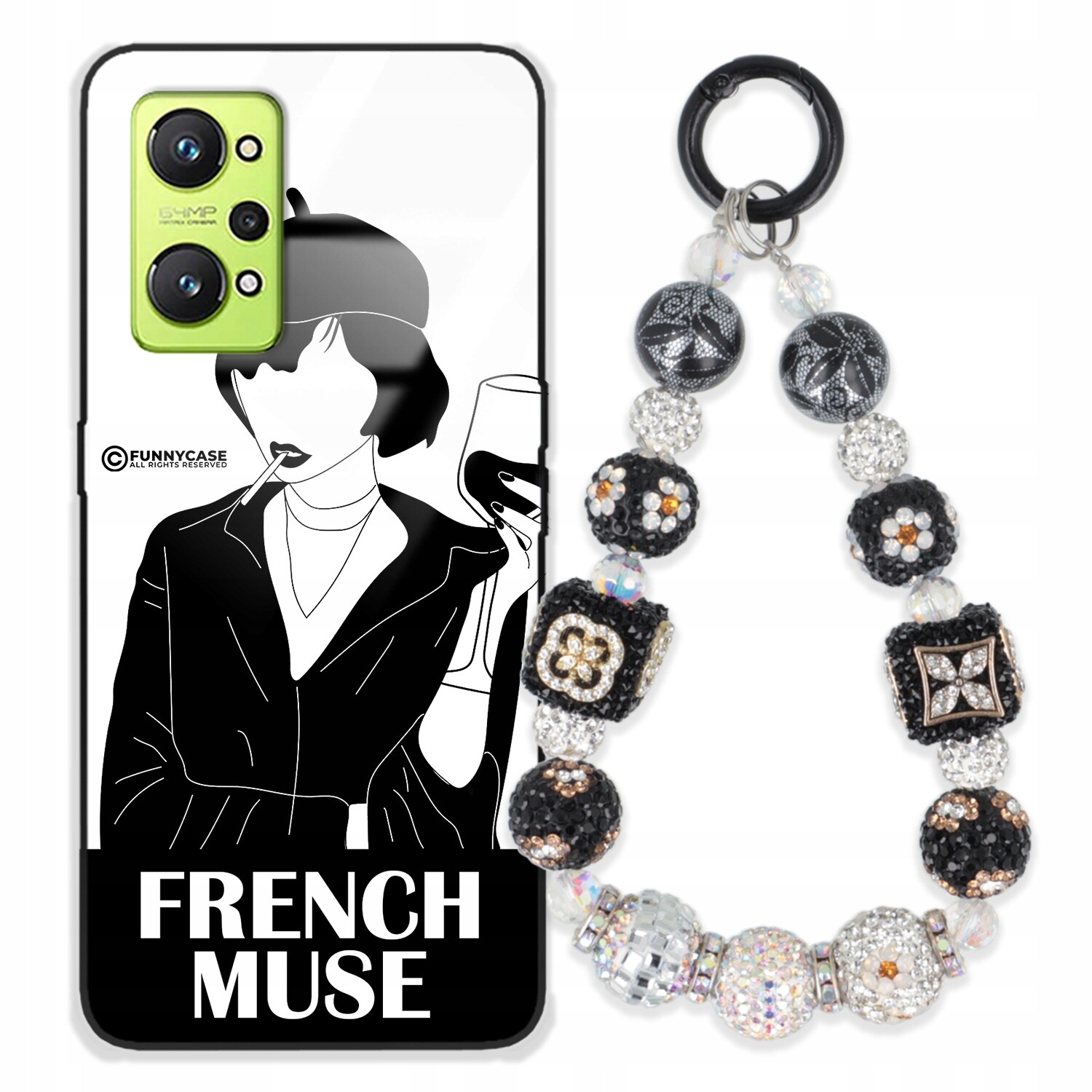 Pouzdro Pro Realme Gt Neo 2 Skleněné Umění Černobílý Přívěšek Na Klíče S Přívěsek Na Klíče Zirkony