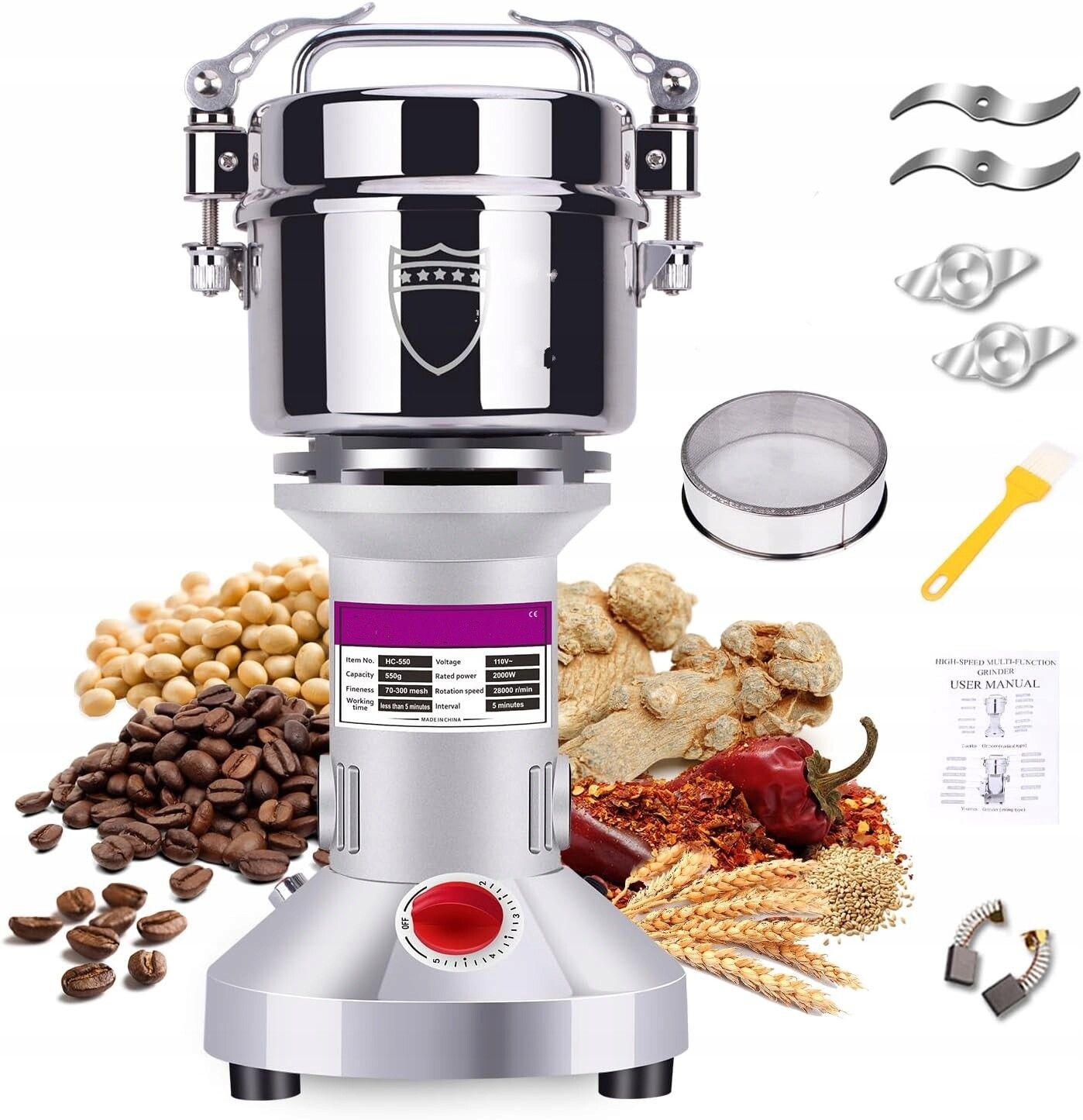 Royalty Line Elektrický mlýnek na Koření Zrn Kávové Obiloviny FG21802 1200W