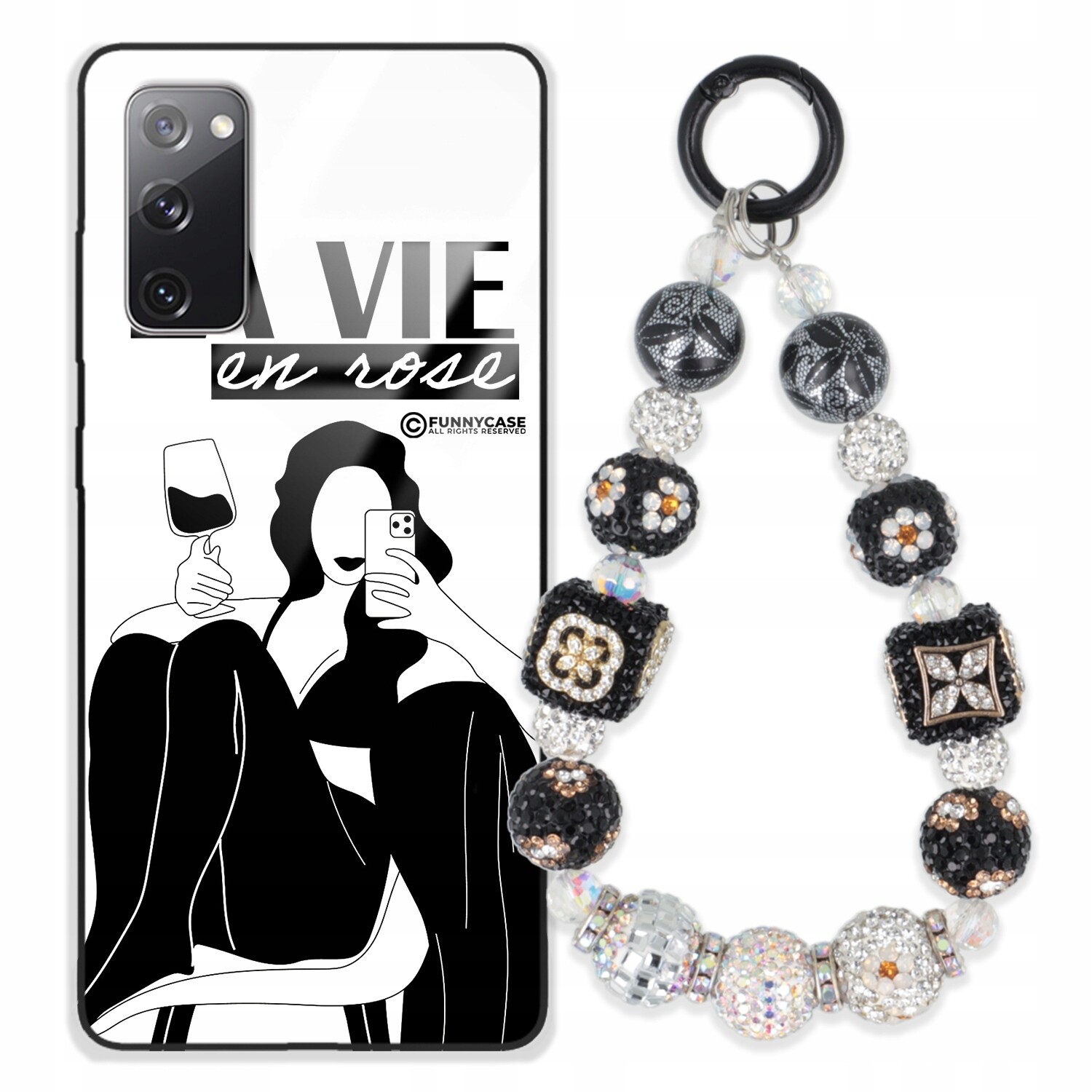 Pouzdro Pro Samsung S20FE Skleněné, Zemiakové, Černobílé, Stříbrné, Zirkony Přívěsek Na Klíče , Wz