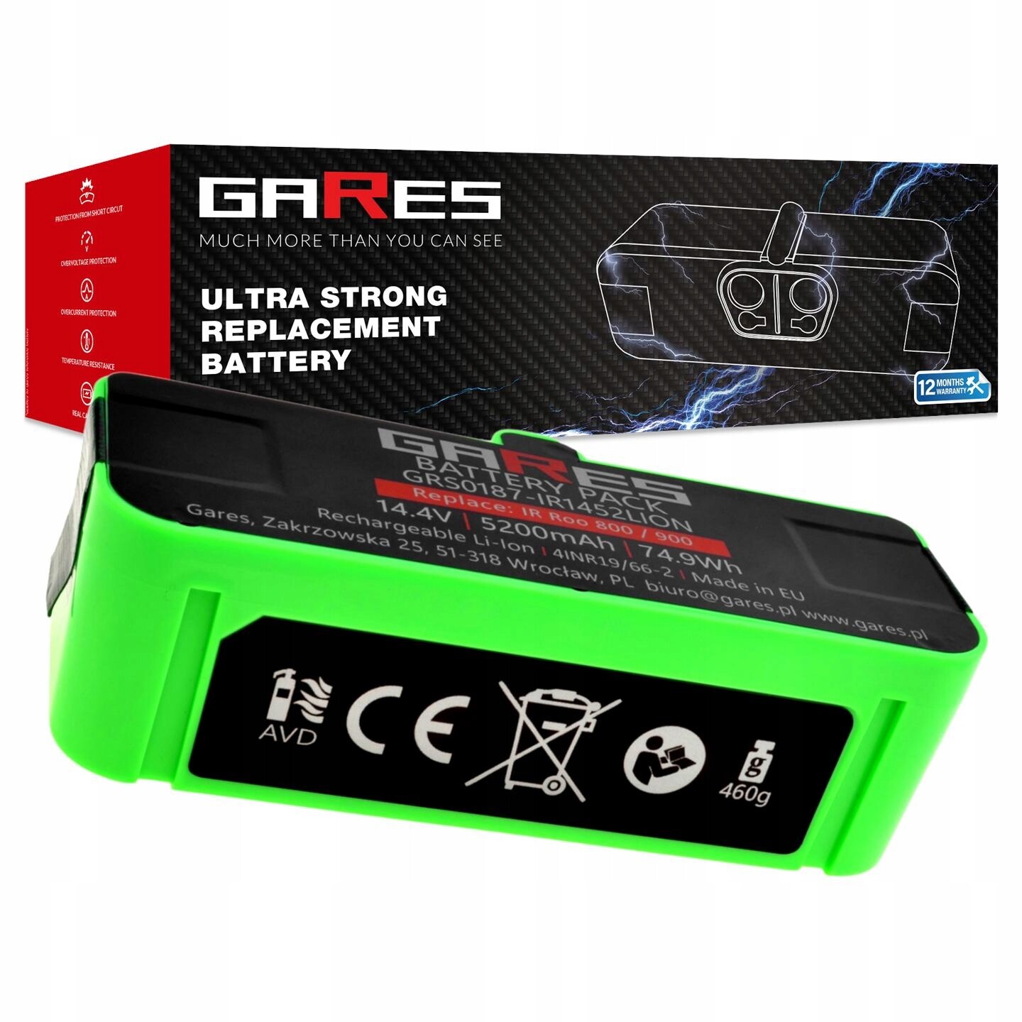 Akumulátor Gares pro iRobot Roomba 800 890 891 895 896 899 14,4V 5,2Ah