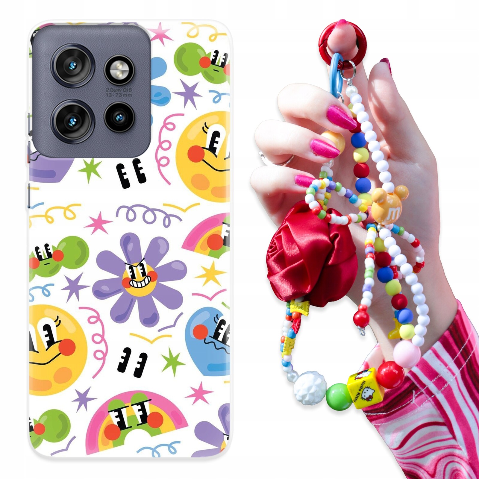 Pouzdro Pro Motorola Edge 50 Neo Case| Přívěsek Na Klíče Červená Růže|Pastelové květy