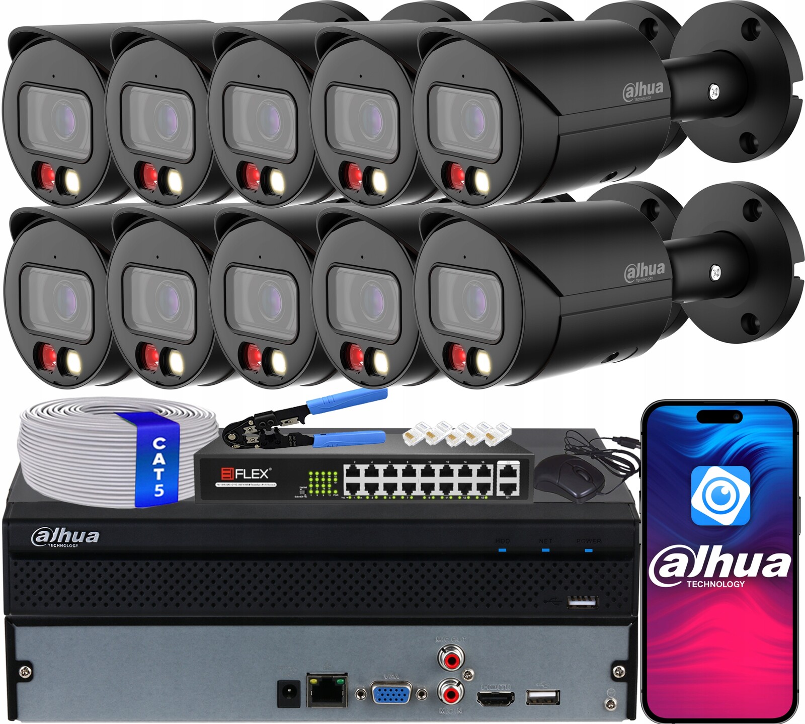 Monitorovací sada 10x 4MPx WizSense IPC-HFW2449S-S-IL-0280B-B Dual Light