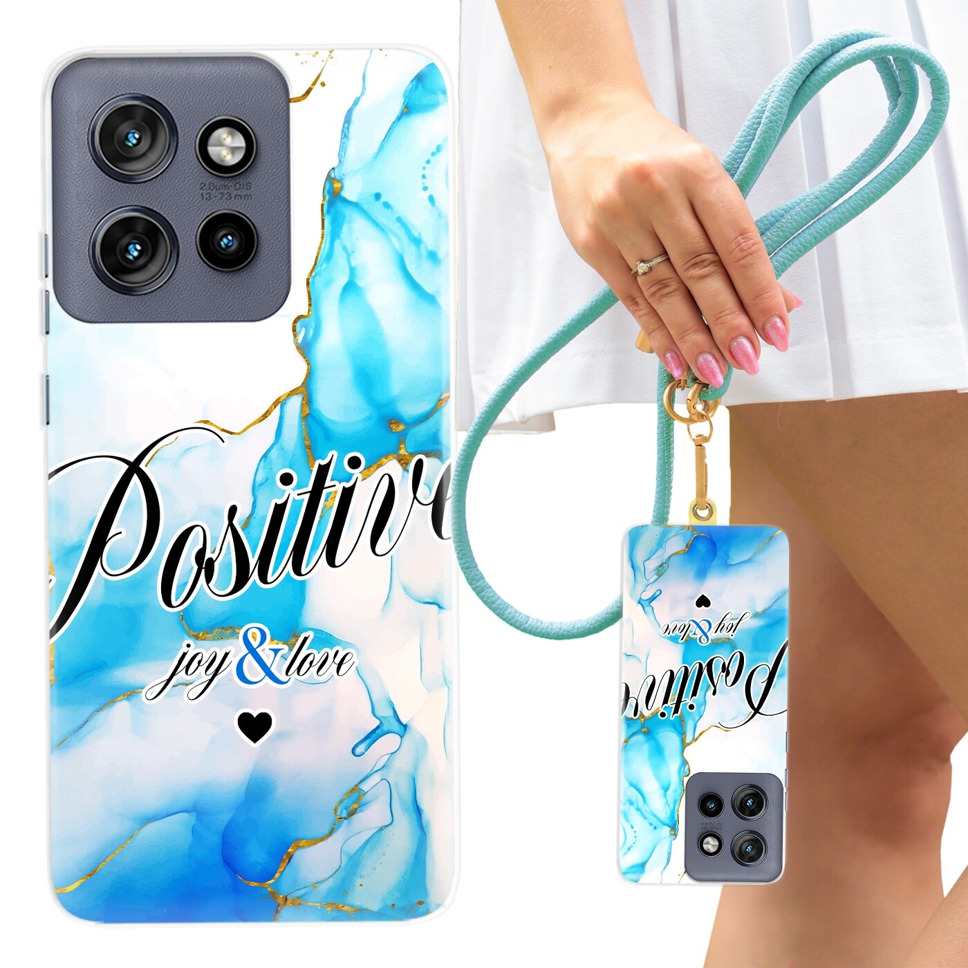 Pouzdro Pro Motorola Edge 50 Neo Case Crossbody Vodítko Modrý Mramor Vzory