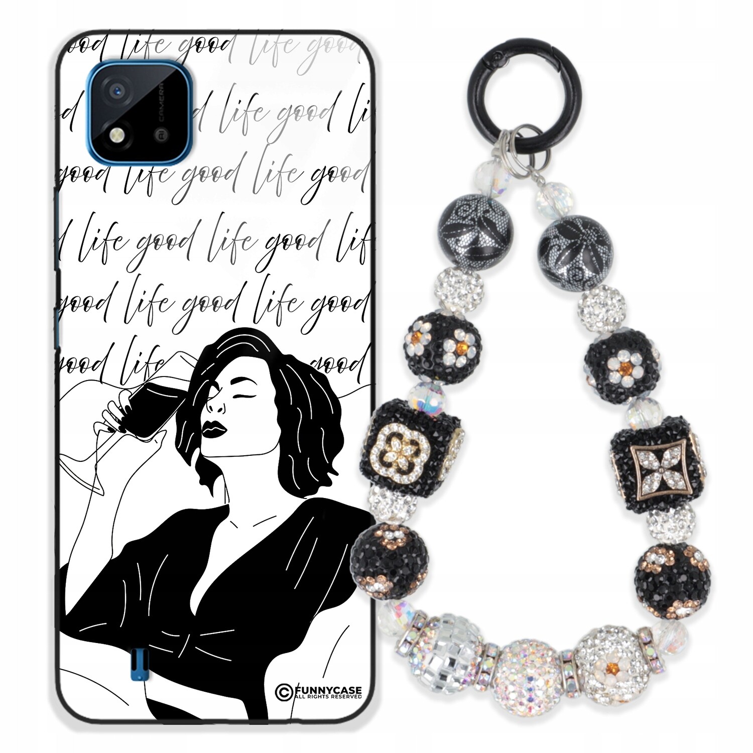 Pouzdro Pro Realme C11 2021 Skleněný Umělecký Zirkony Na Klíče S Přívěsek Na Klíče Wz