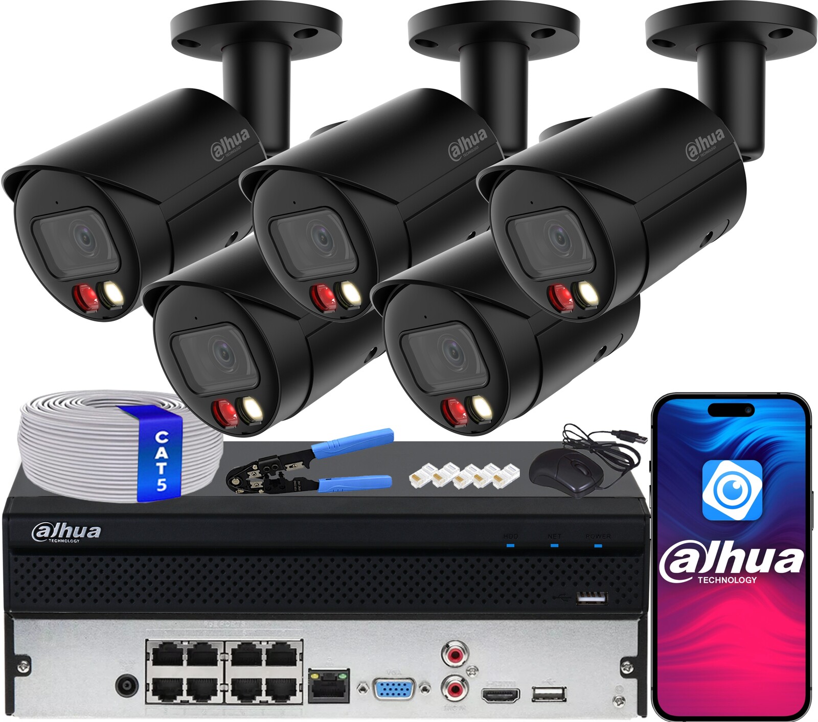 Monitorovací sada 5x IPC-HFW2449S-S-IL-0280B-B 4Mp Dahua WizSense Light