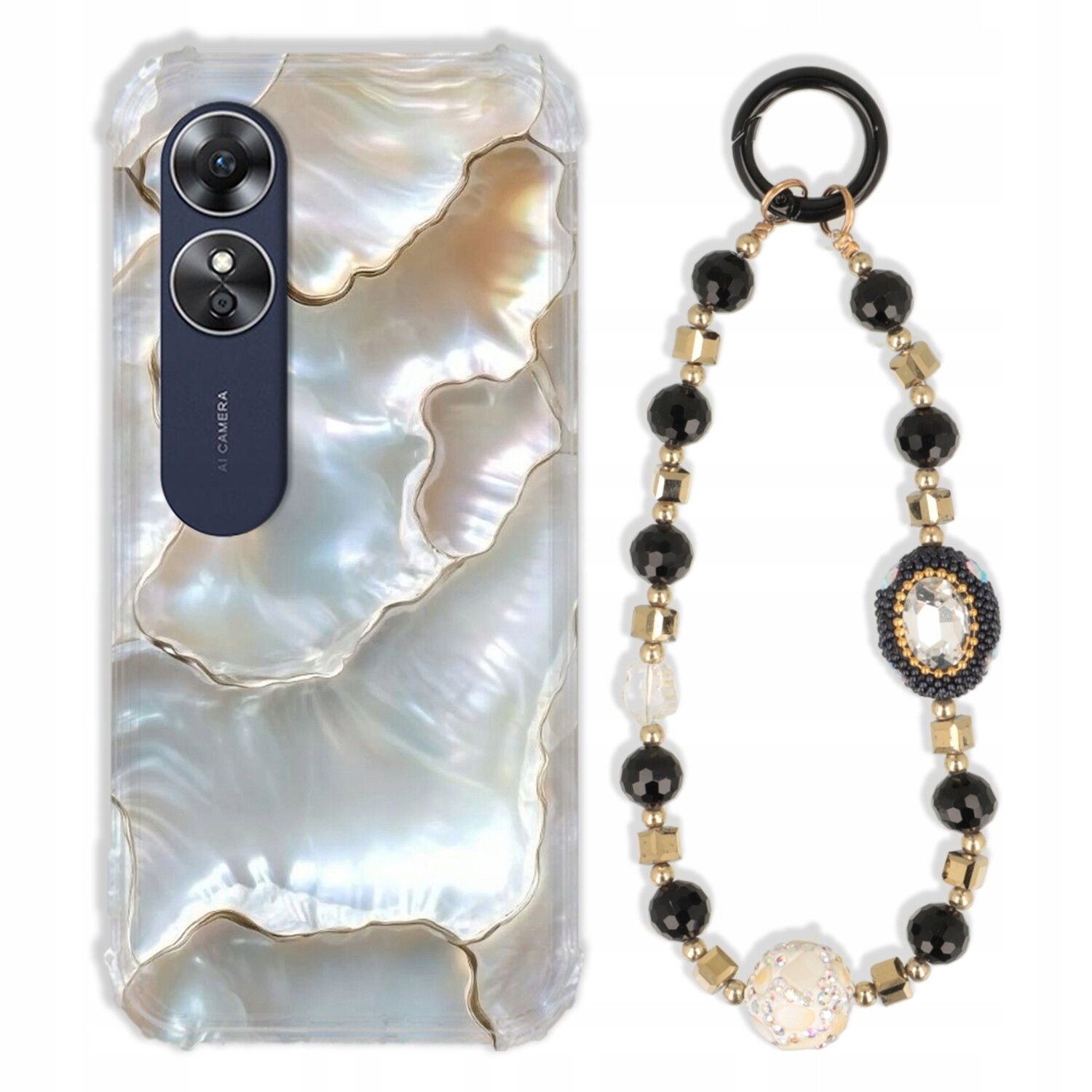 Pouzdro Pro Oppo A17 Case Antishock Zirkony Černo Zlaté Odolné Pevné