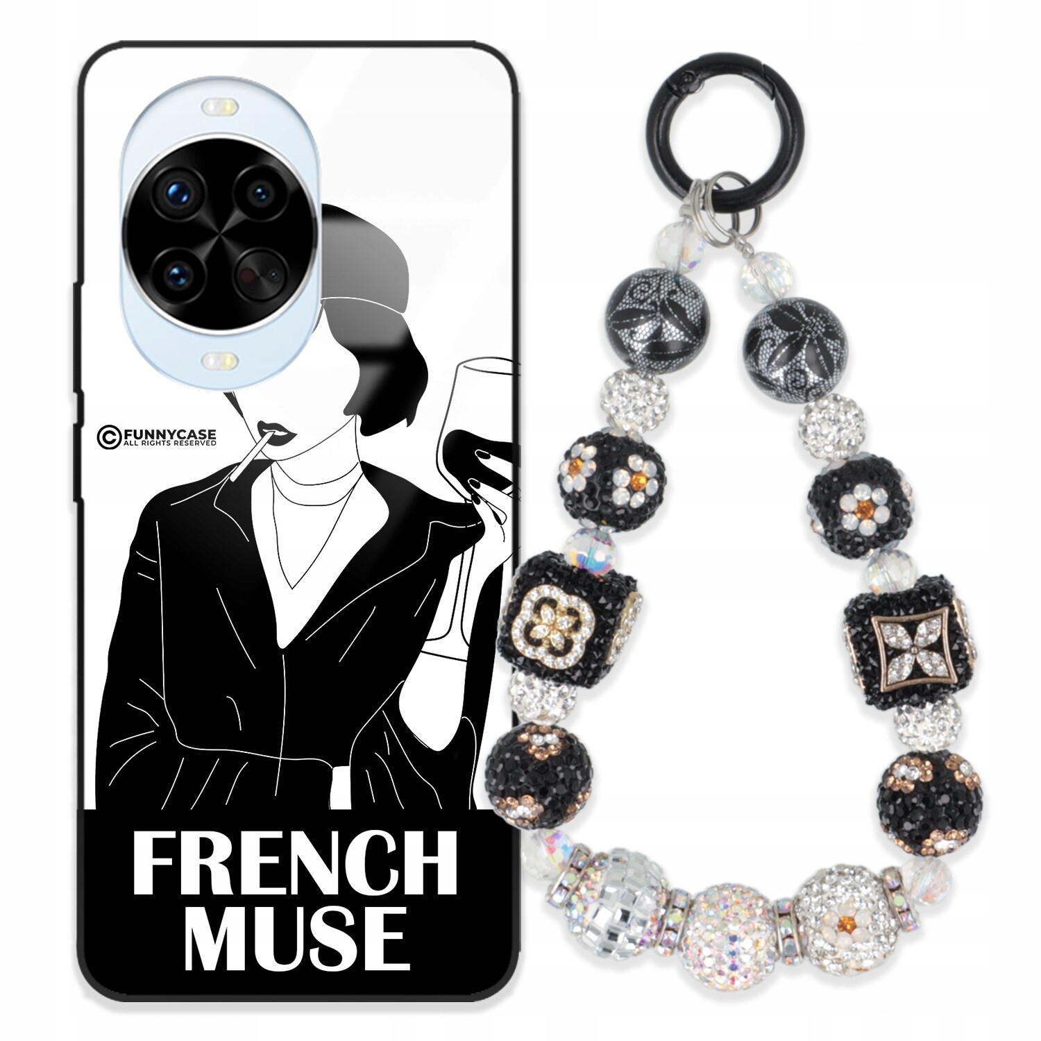 Pouzdro Pro Huawei Nova 14 Pro 5G Sklo Černobílý Přívěšek Na Klíče Přívěsek Na Klíče Zirkony Wz