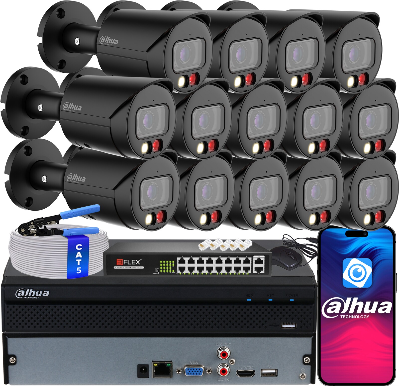 Ip monitorovací sada 14x IPC-HFW2849S-S-IL-0280B-BLACK Kamer 8Mpx Dahua