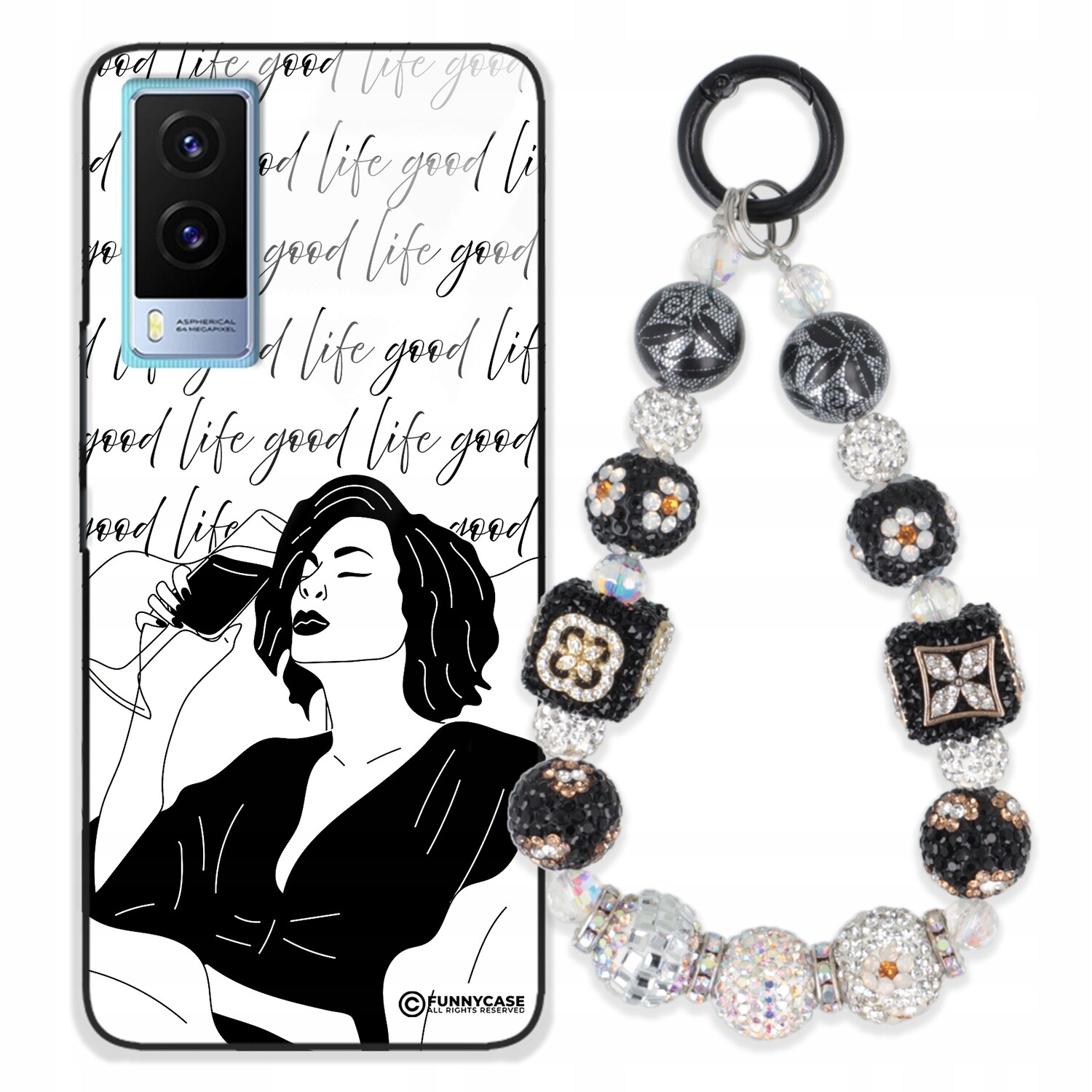 Dámský skleněný Zirkony pouzdro na Vivo Přívěsek Na Klíče stříbrný, se vzorem kamínků