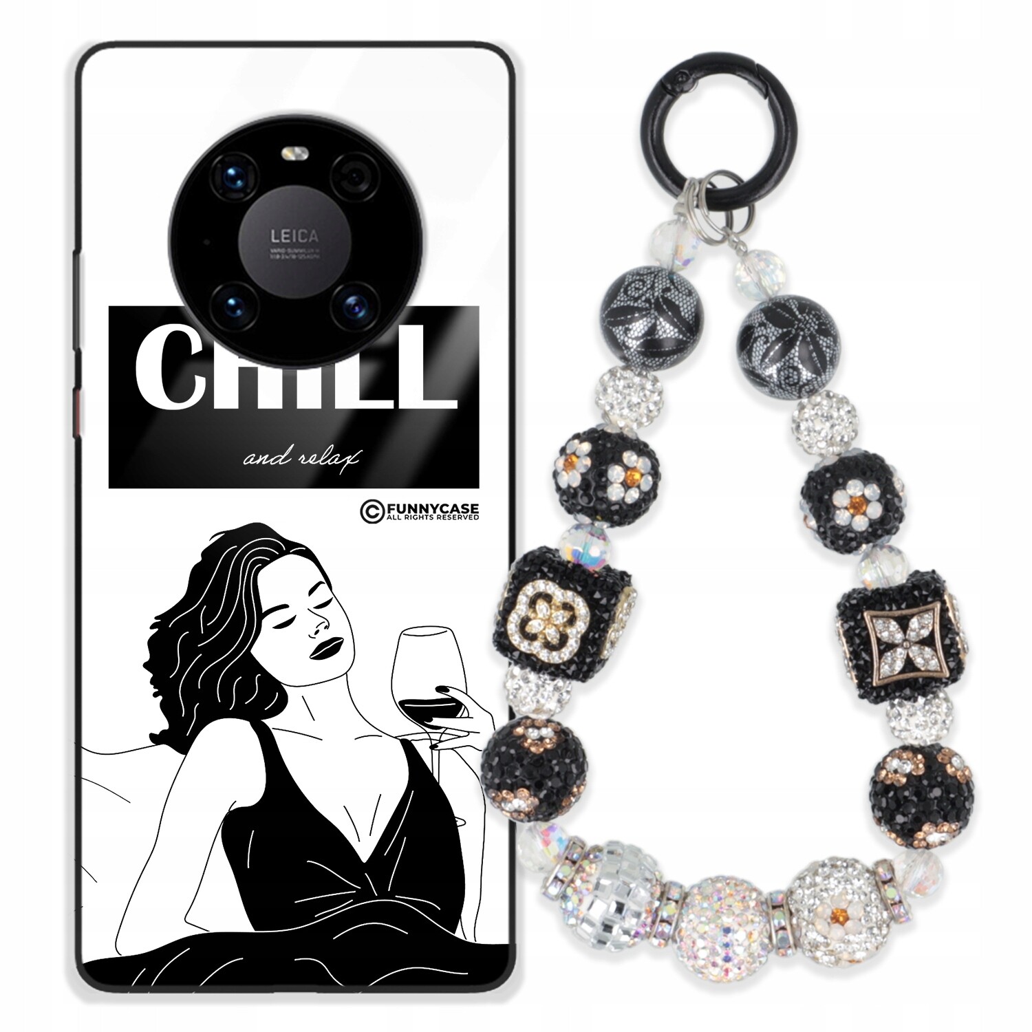 Pouzdro Pro Huawei Mate 40 Pro Skleněné, Přívěsek Na Klíče Přívěšek Na Klíče Se Stříbrným Vzorem S Zirkony