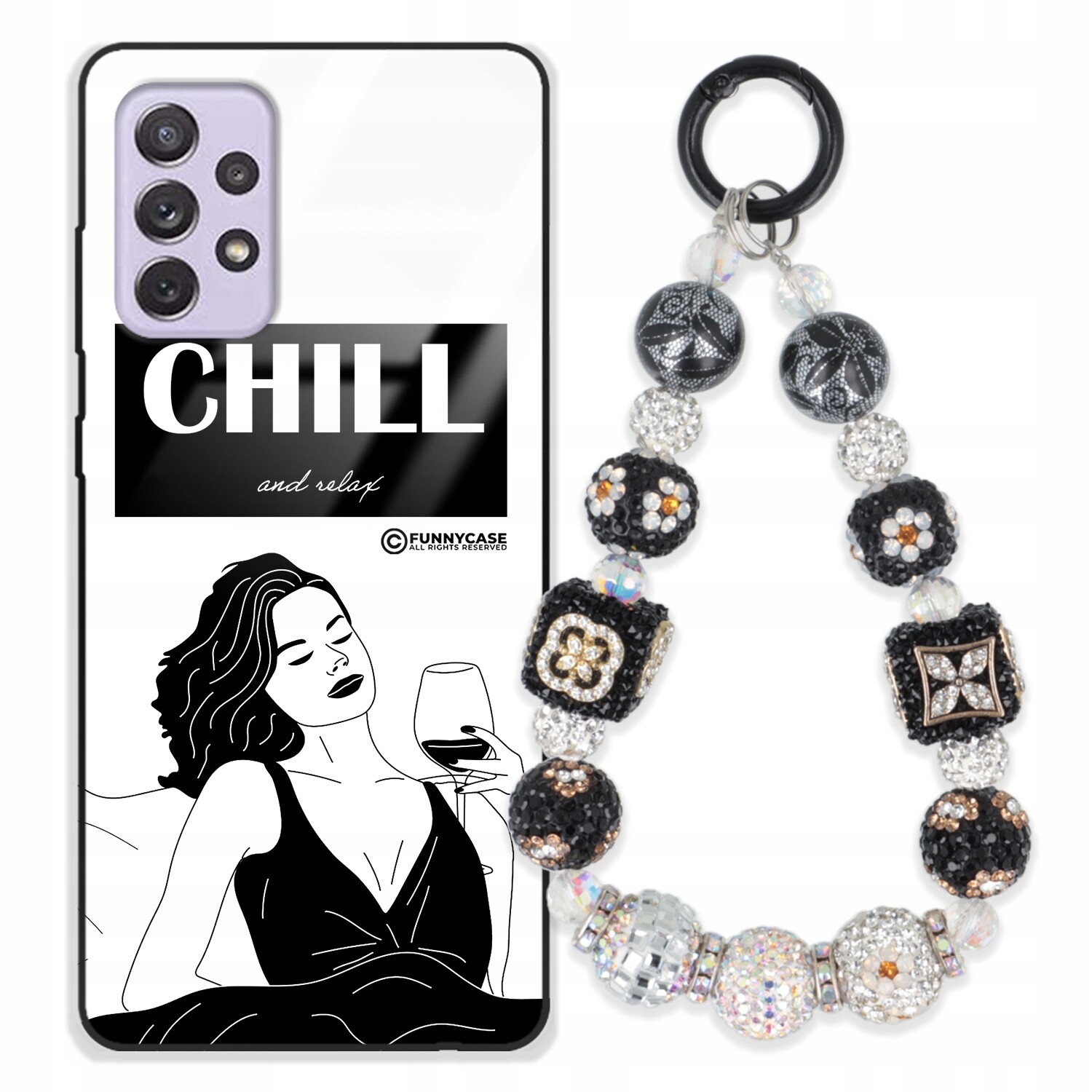 Dámský skleněný Pouzdro pro Samsung A72, černobílý Přívěsek Na Klíče Zirkony modrá