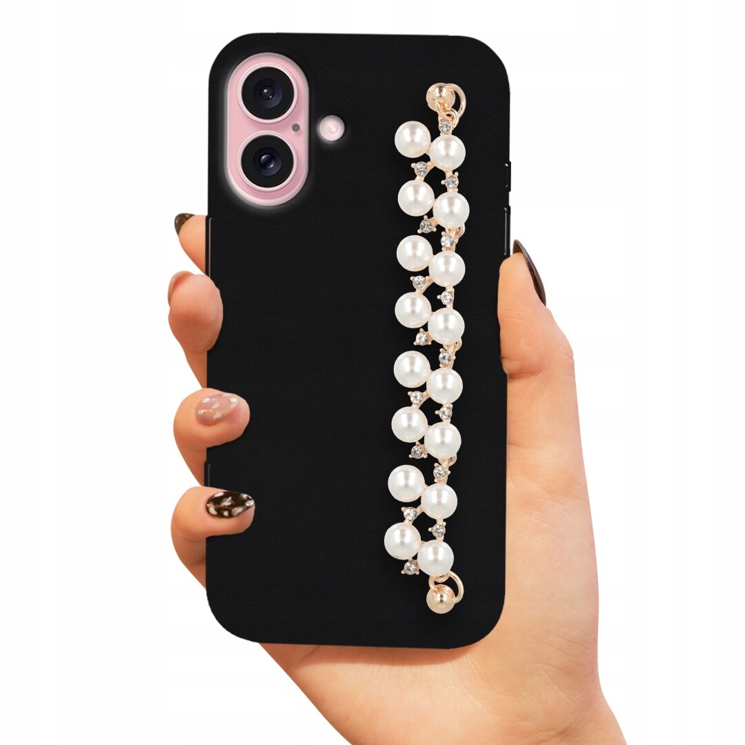 Pouzdro Pro Iphone 16 Blink Matné Pouzdro Černé Držák Glamour Perly Zirkony