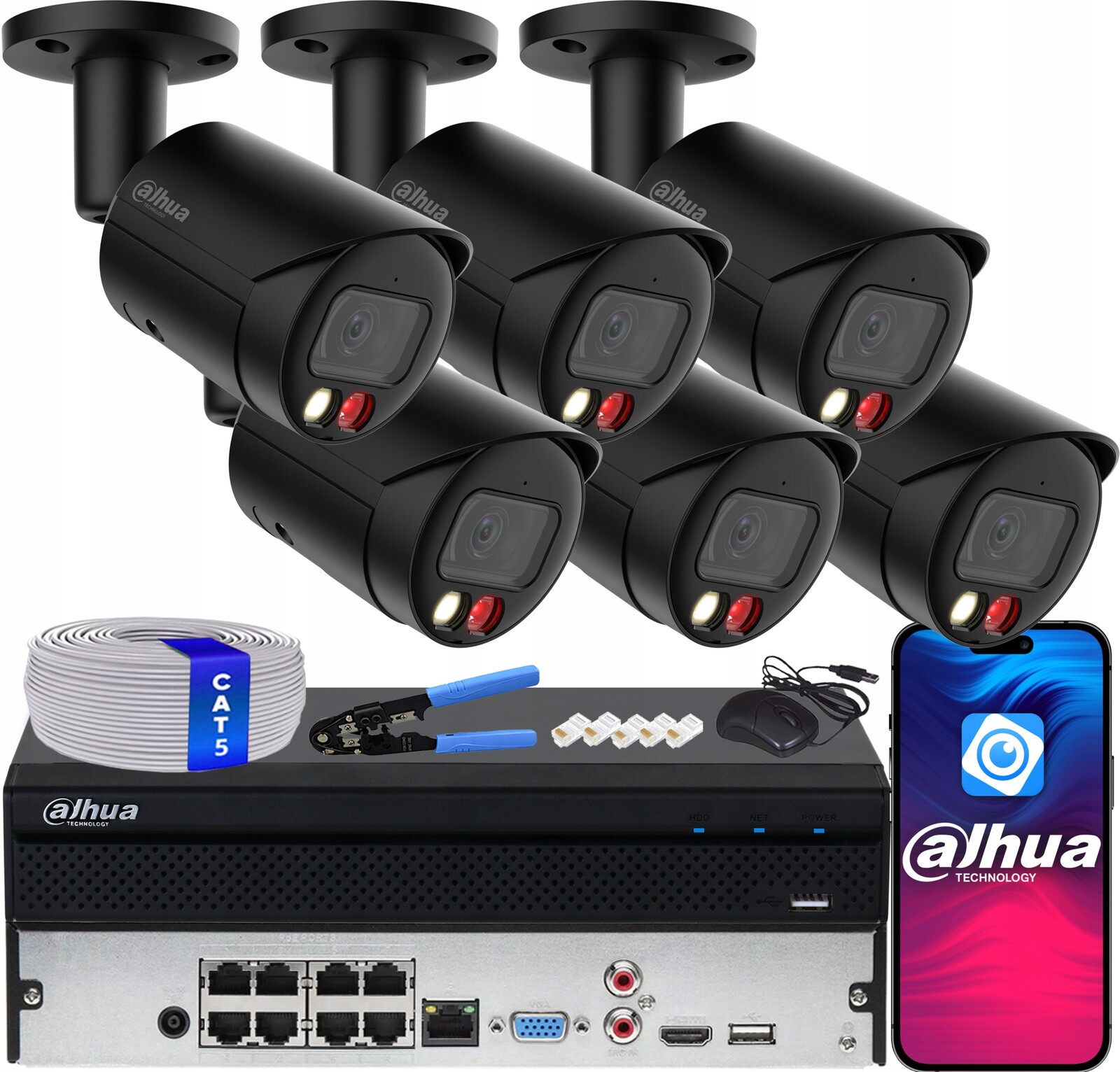 Monitorovací sada 6x 8Mpx Ip kamera Dahua IPC-HFW2849S-S-IL-0280B-BLACK